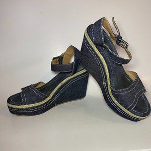 Blue Denim Jeans Platform Shoes Sandals size 7